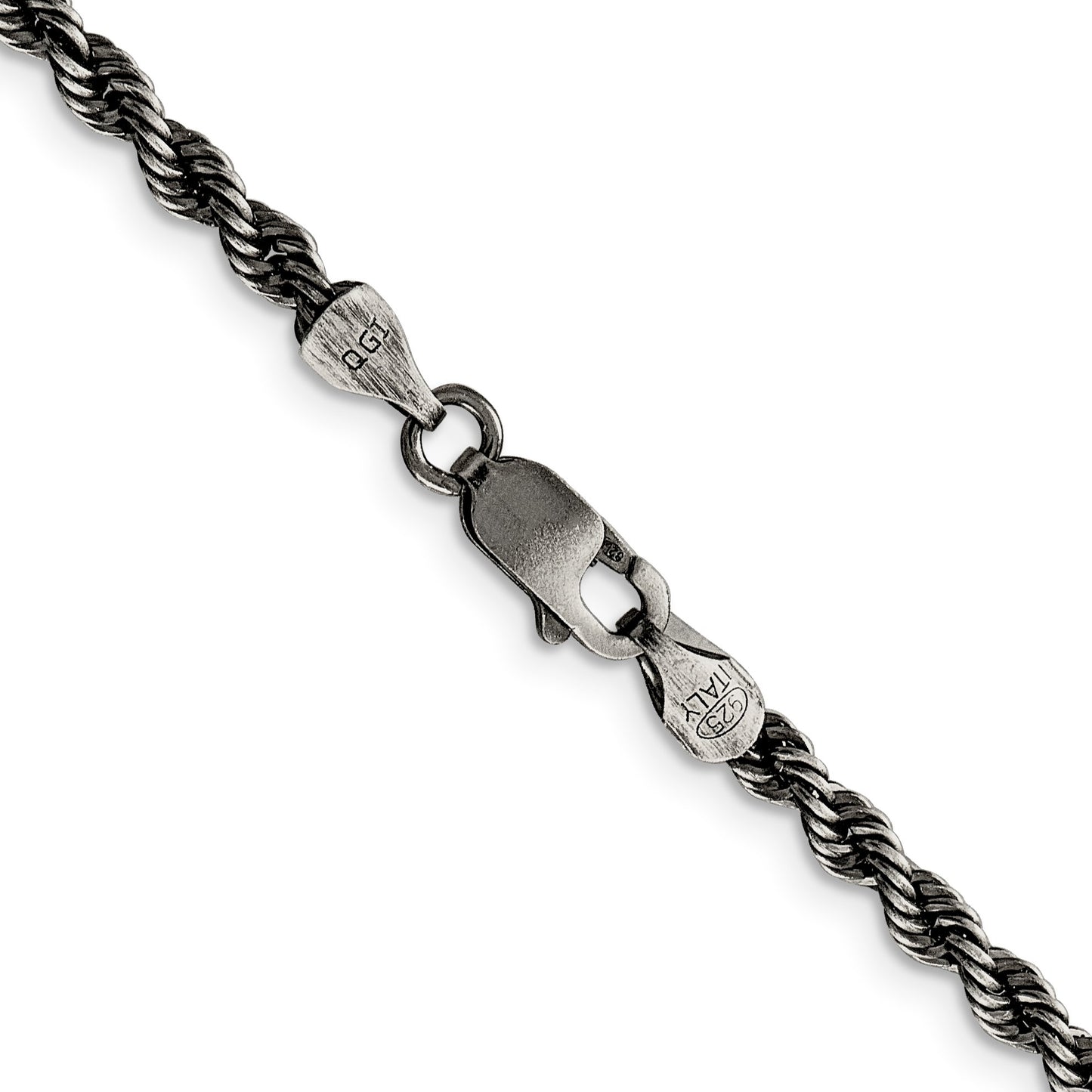 Sterling Silver Ruthenium-plated 3.4mm Rope Chain