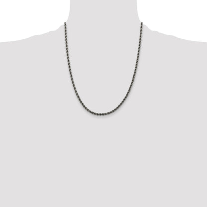 Sterling Silver Ruthenium-plated 3.4mm Rope Chain
