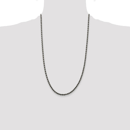 Sterling Silver Ruthenium-plated 3.4mm Rope Chain