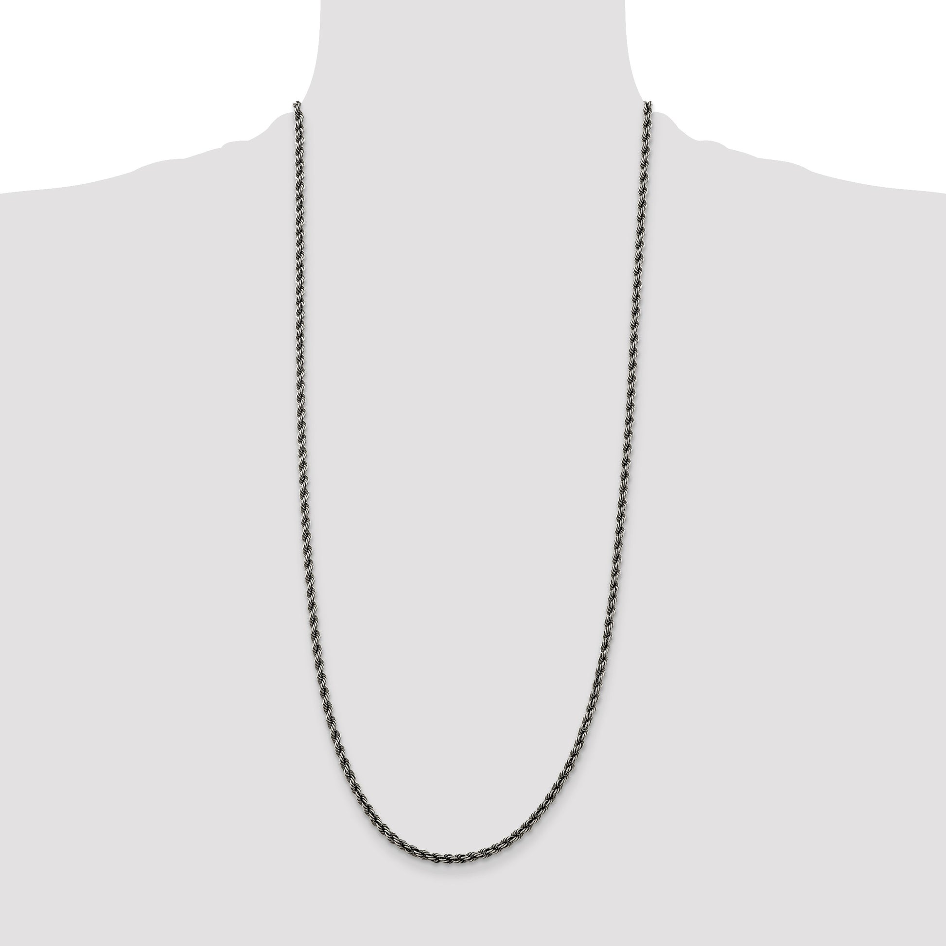 Sterling Silver Ruthenium-plated 3.4mm Rope Chain