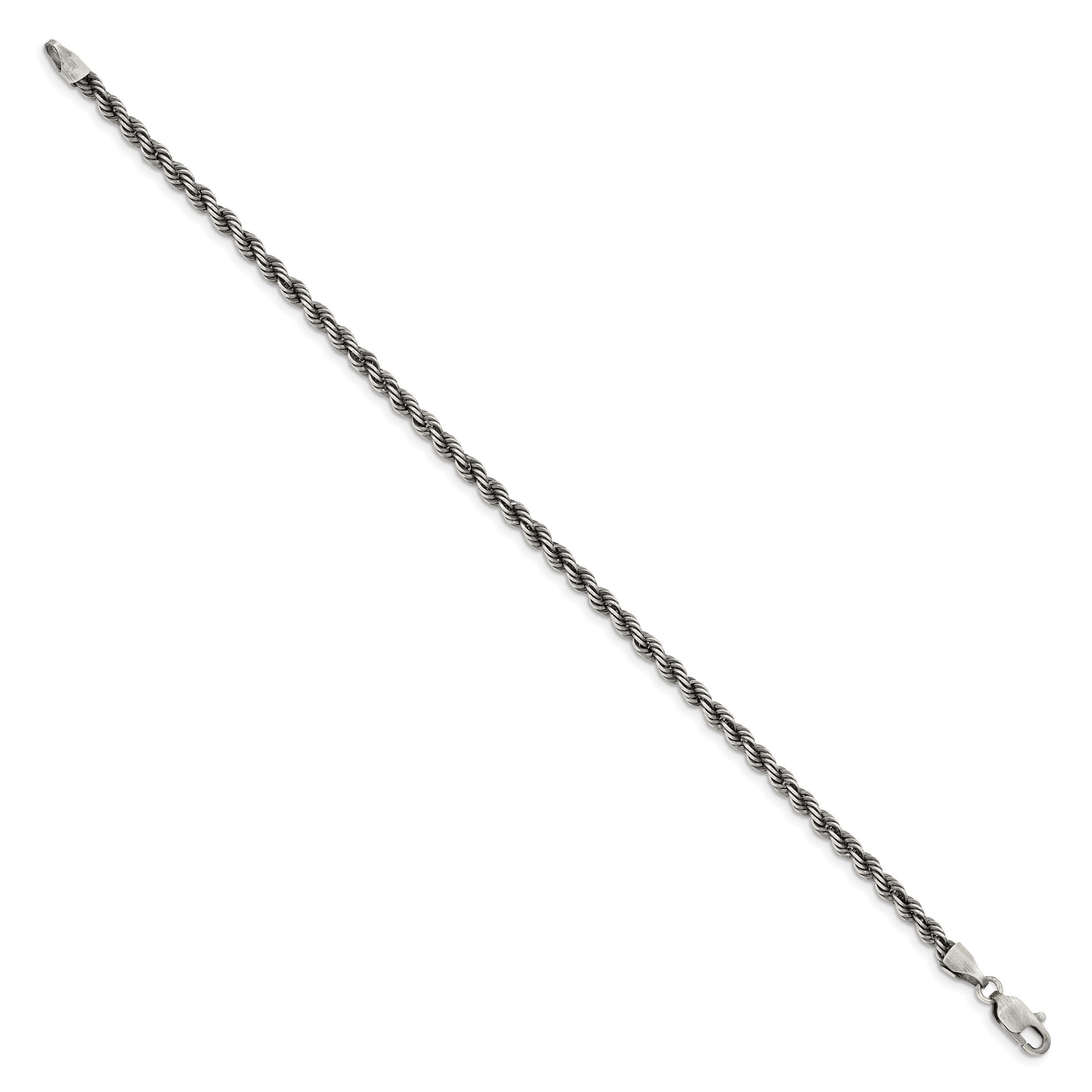 Sterling Silver Ruthenium-plated 3.4mm Rope Chain