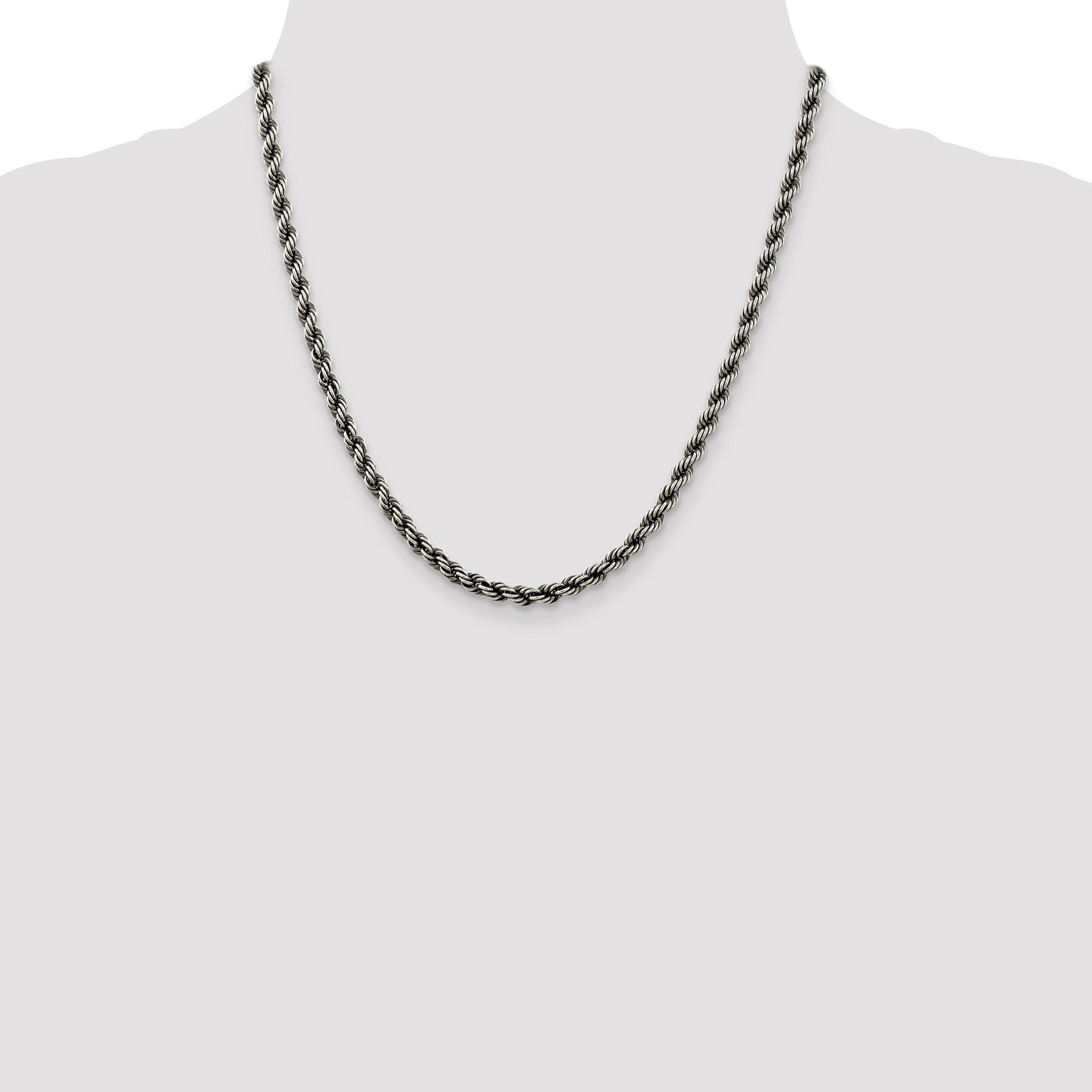 Sterling Silver Ruthenium-plated 4.5mm Rope Chain