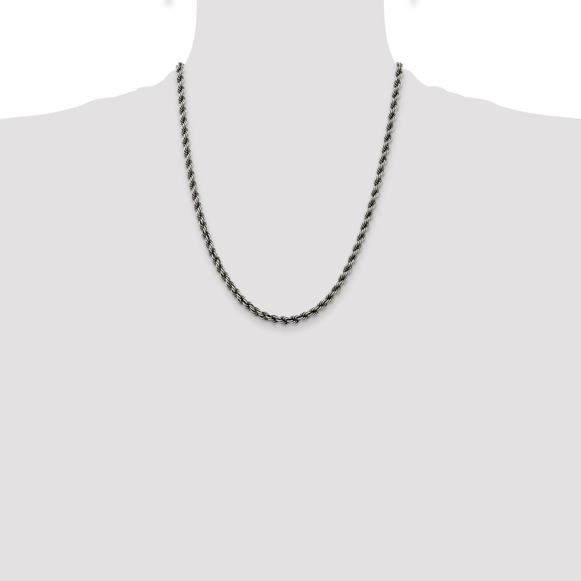 Sterling Silver Ruthenium-plated 4.5mm Rope Chain