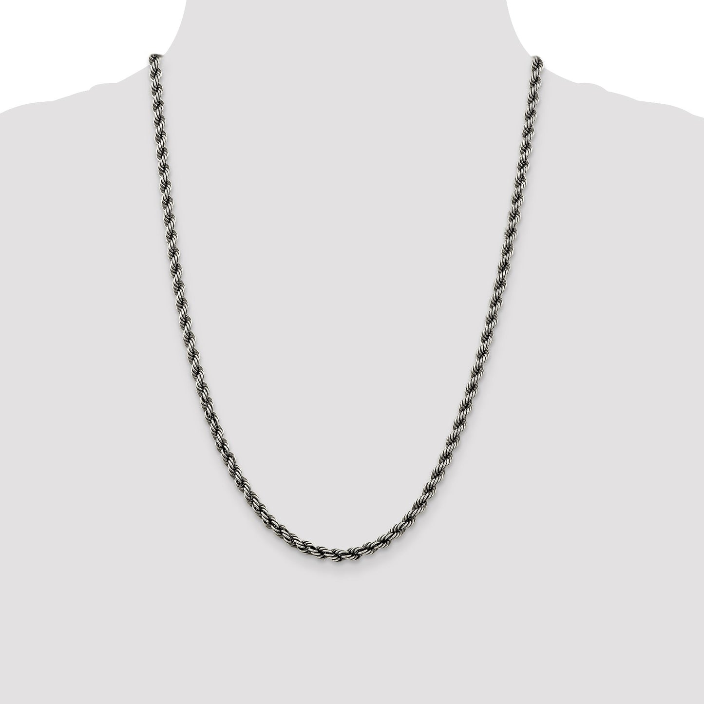 Sterling Silver Ruthenium-plated 4.5mm Rope Chain
