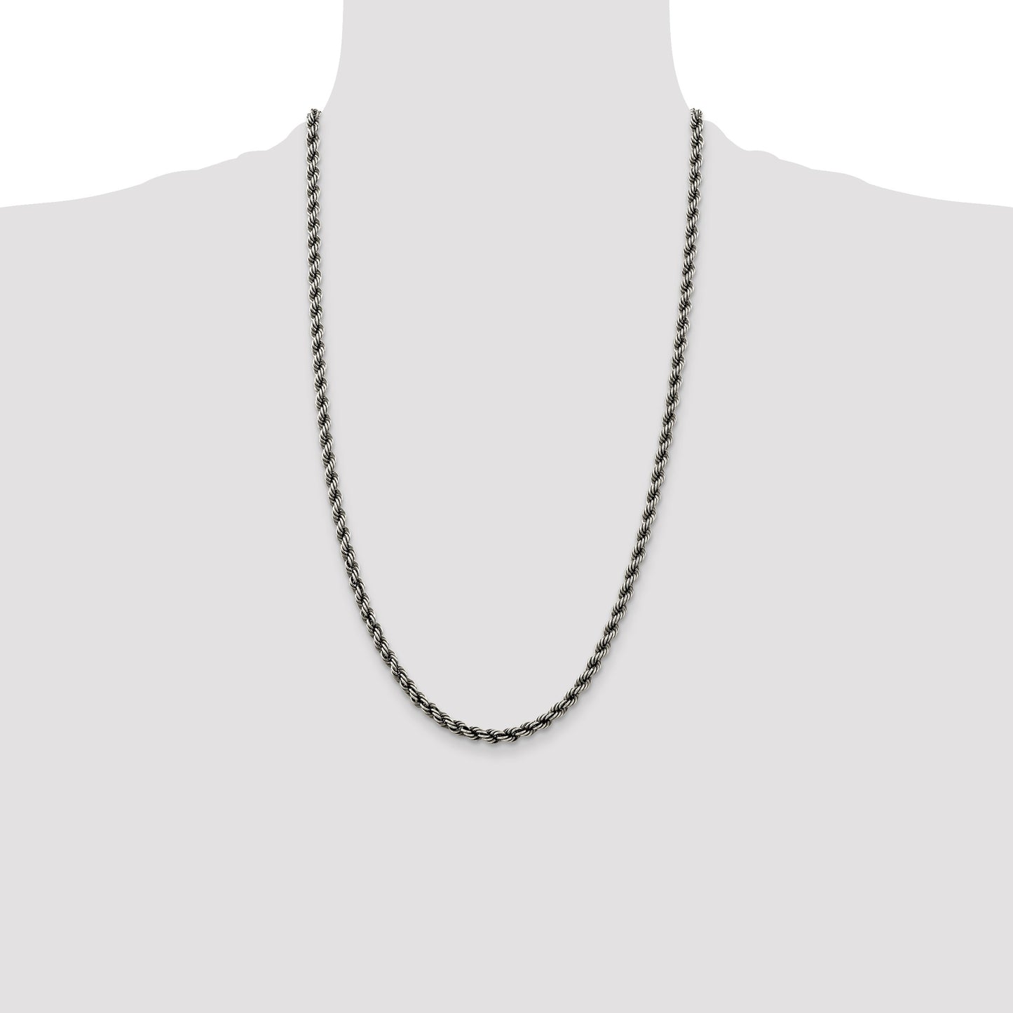 Sterling Silver Ruthenium-plated 4.5mm Rope Chain