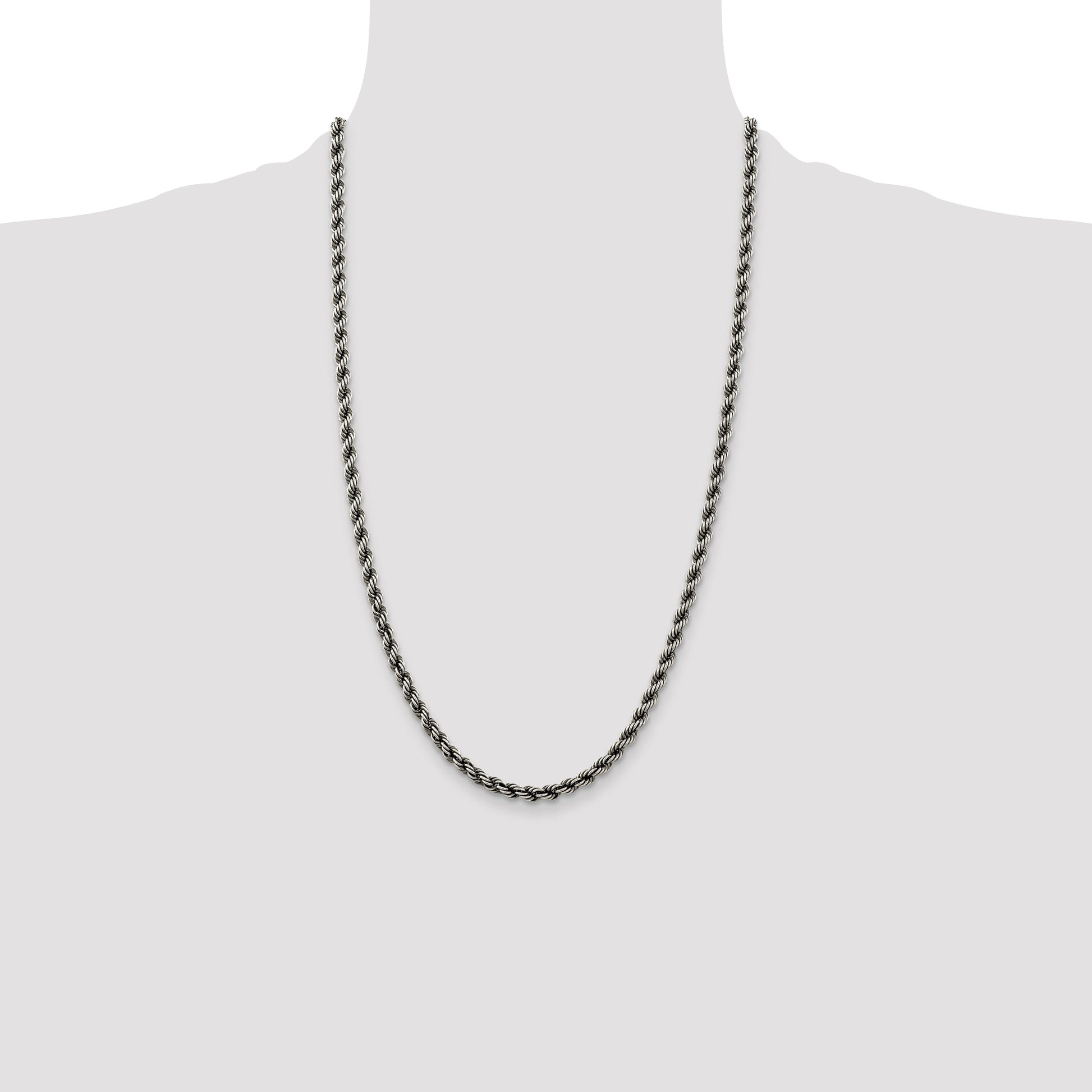Sterling Silver Ruthenium-plated 4.5mm Rope Chain
