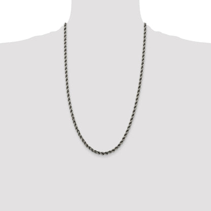 Sterling Silver Ruthenium-plated 4.5mm Rope Chain