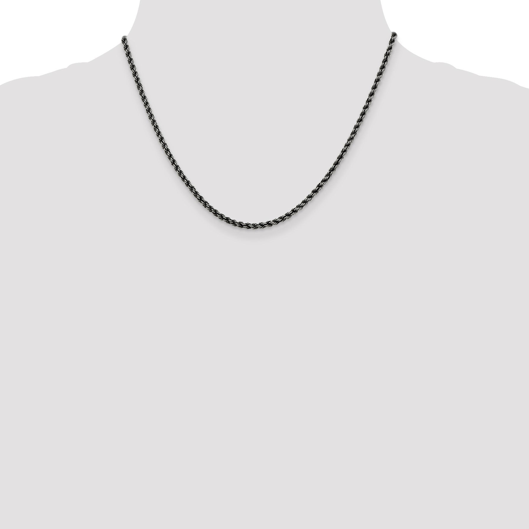 Sterling Silver Ruthenium-plated 2.9mm Rope Chain