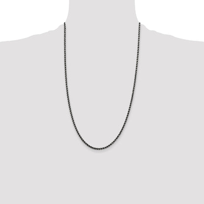 Sterling Silver Ruthenium-plated 2.9mm Rope Chain