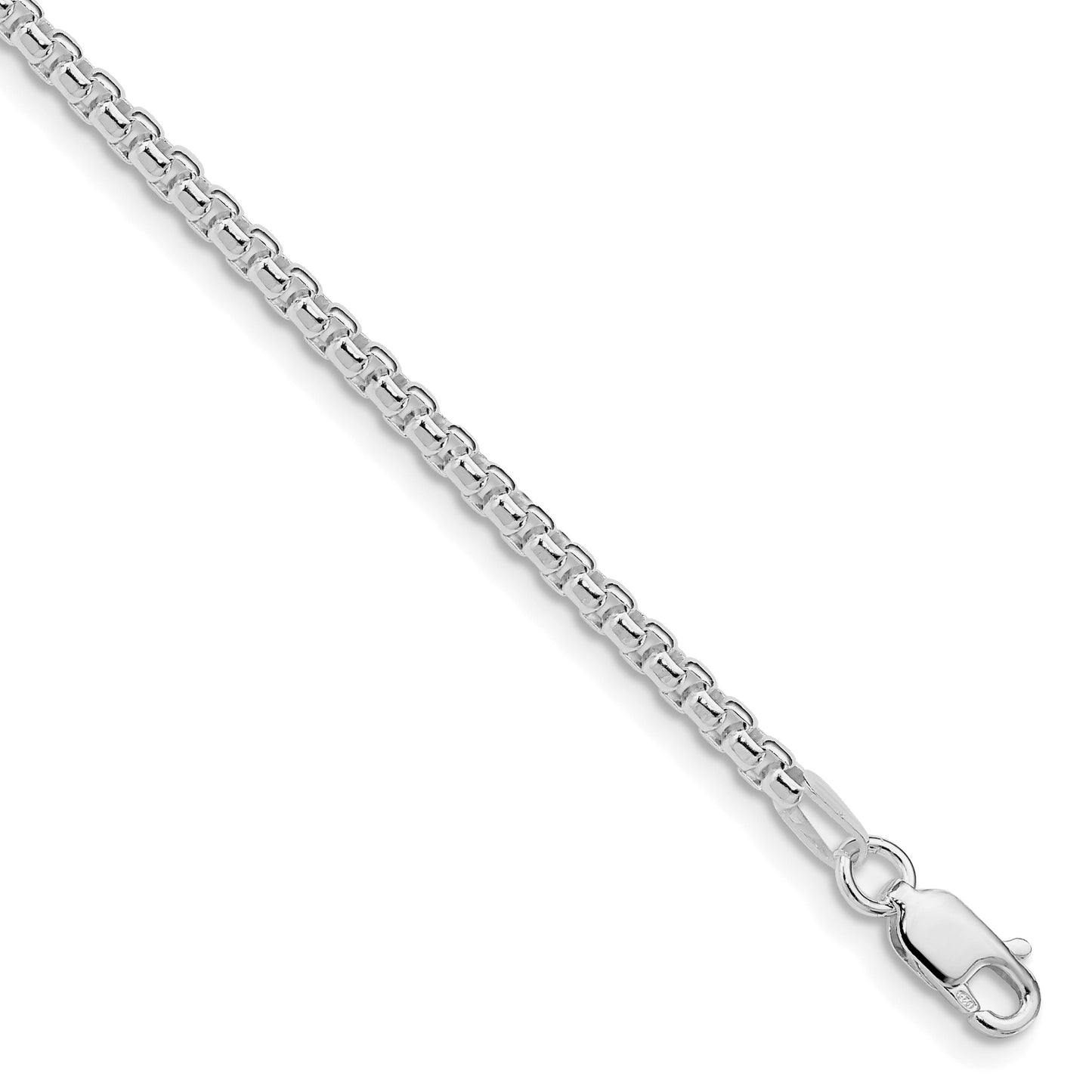 Sterling Silver Rhodium-plated 2.6mm Round Box Chain