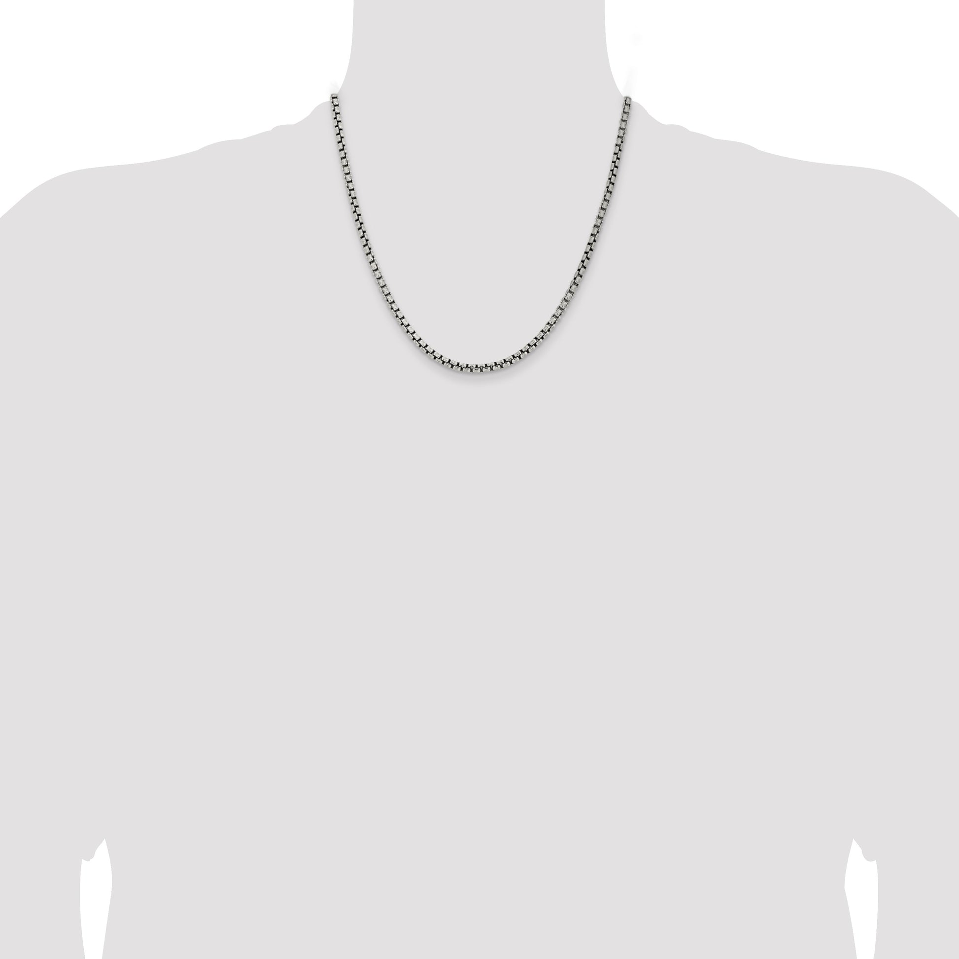 Sterling Silver Antiqued 3.6mm Round Box Chain