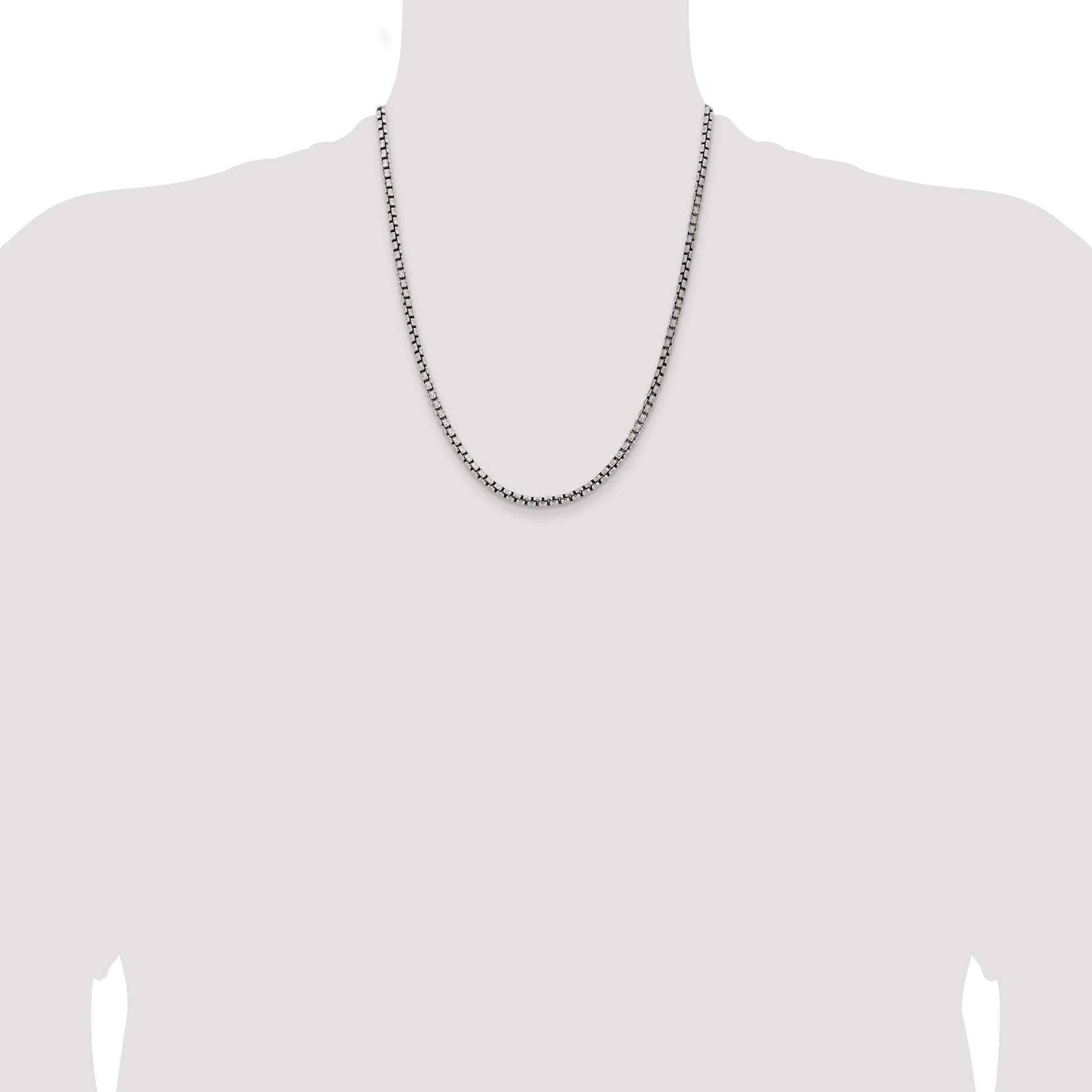 Sterling Silver Antiqued 3.6mm Round Box Chain
