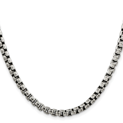 Sterling Silver Antiqued 5.2mm Round Box Chain