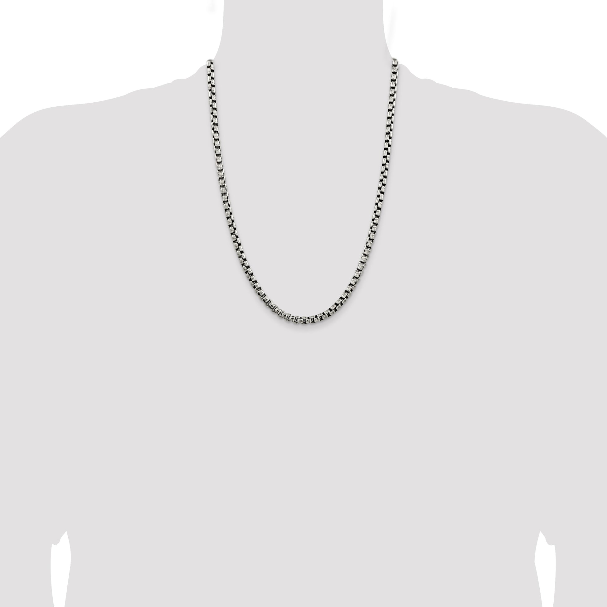 Sterling Silver Antiqued 5.2mm Round Box Chain