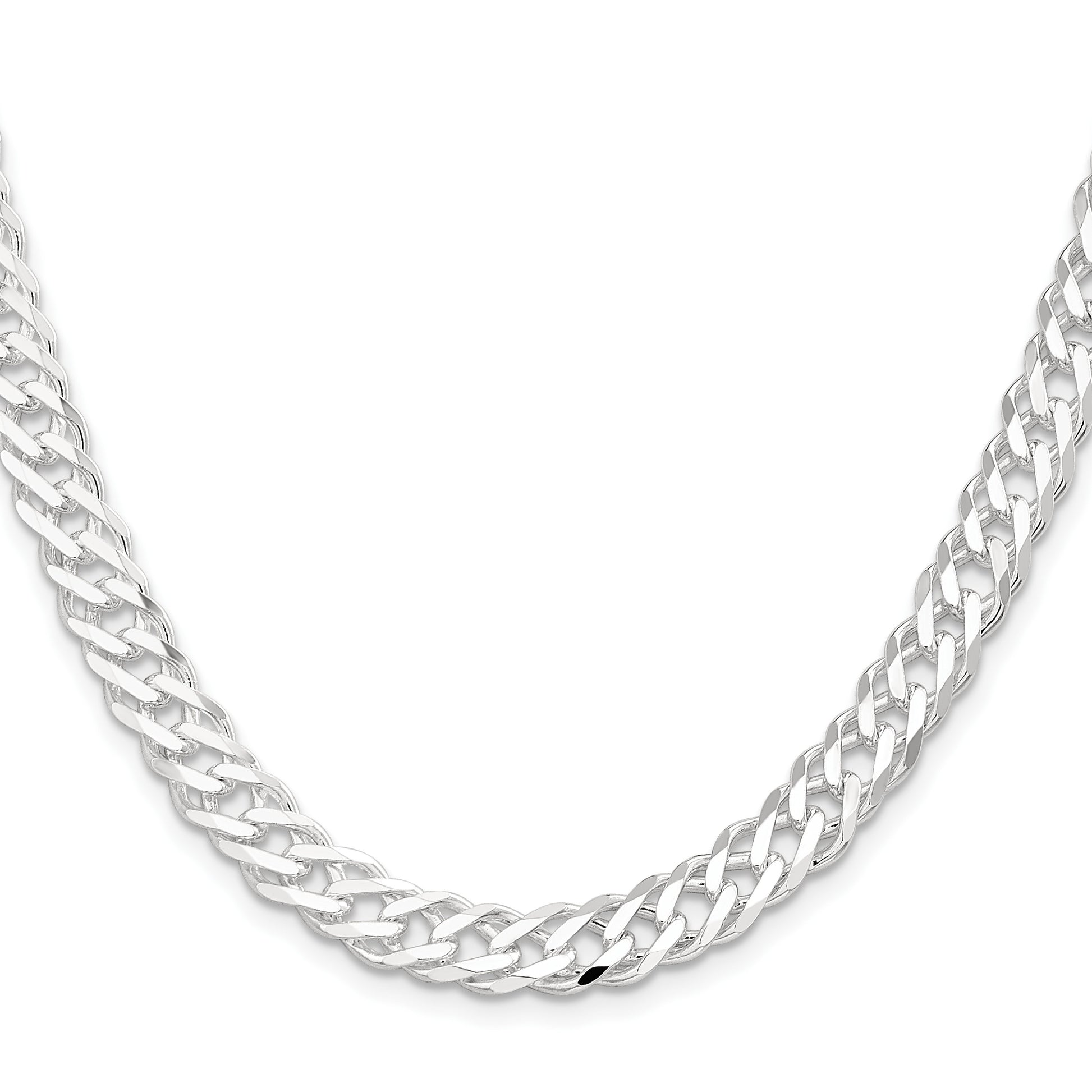Sterling Silver 7.75mm 6 Side D/C Flat Double Curb Chain