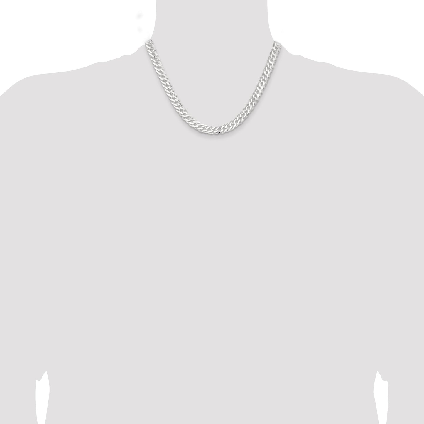 Sterling Silver 7.75mm 6 Side D/C Flat Double Curb Chain