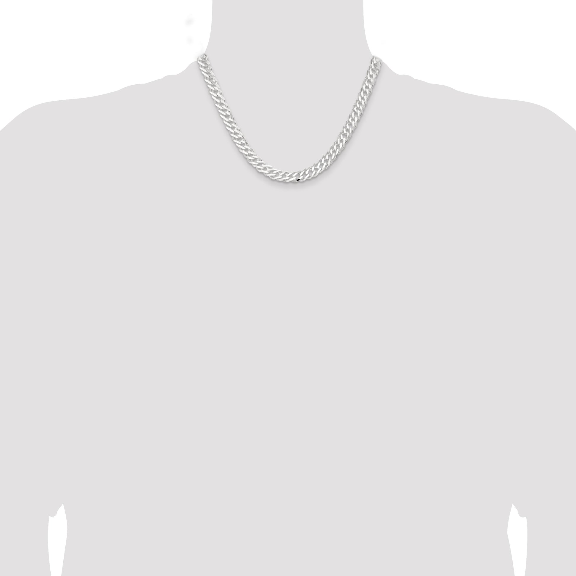 Sterling Silver 7.75mm 6 Side D/C Flat Double Curb Chain