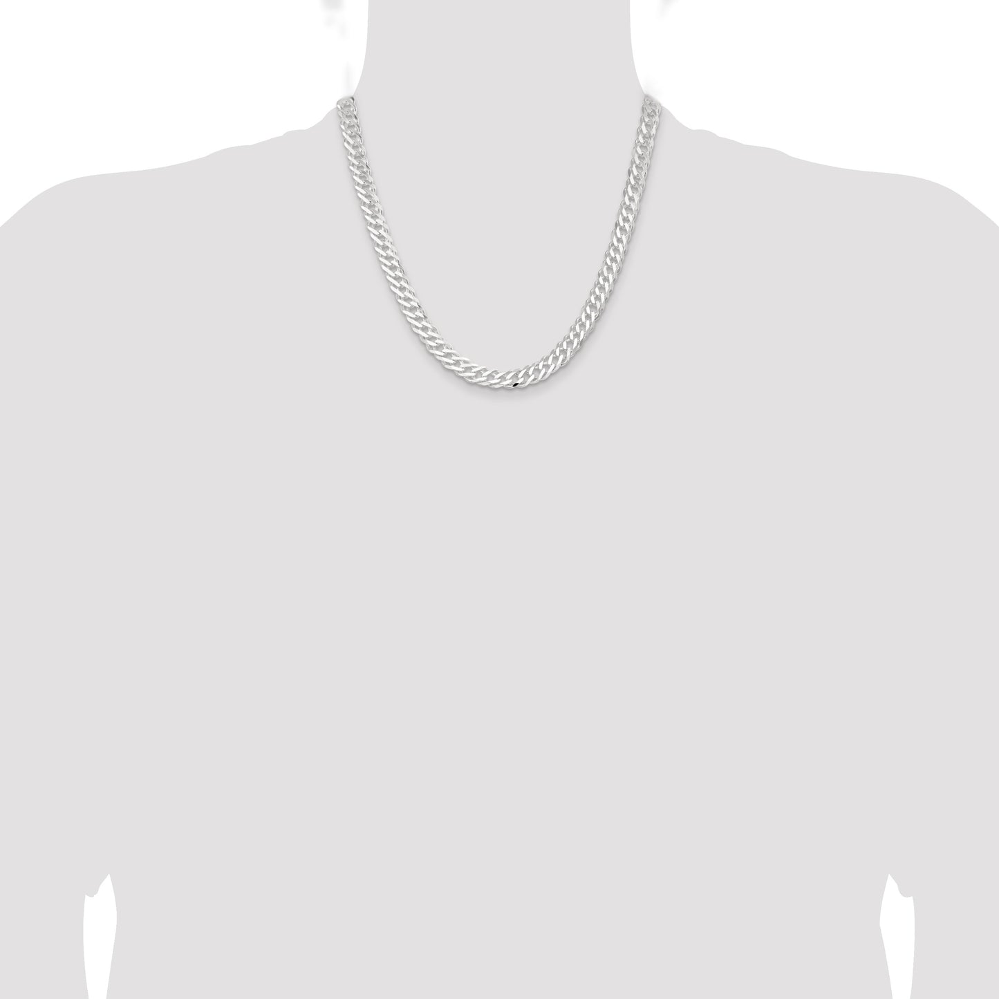 Sterling Silver 7.75mm 6 Side D/C Flat Double Curb Chain