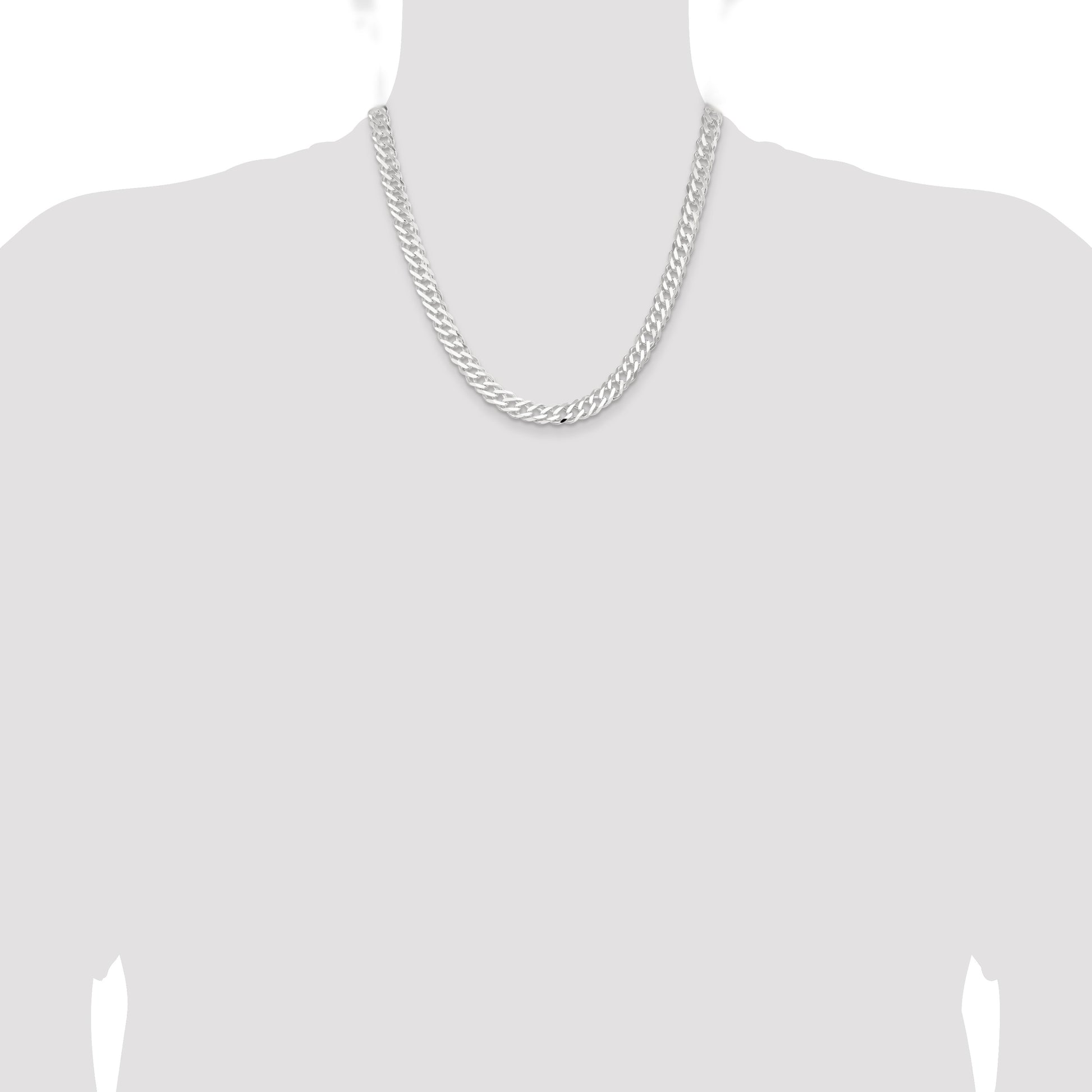 Sterling Silver 7.75mm 6 Side D/C Flat Double Curb Chain