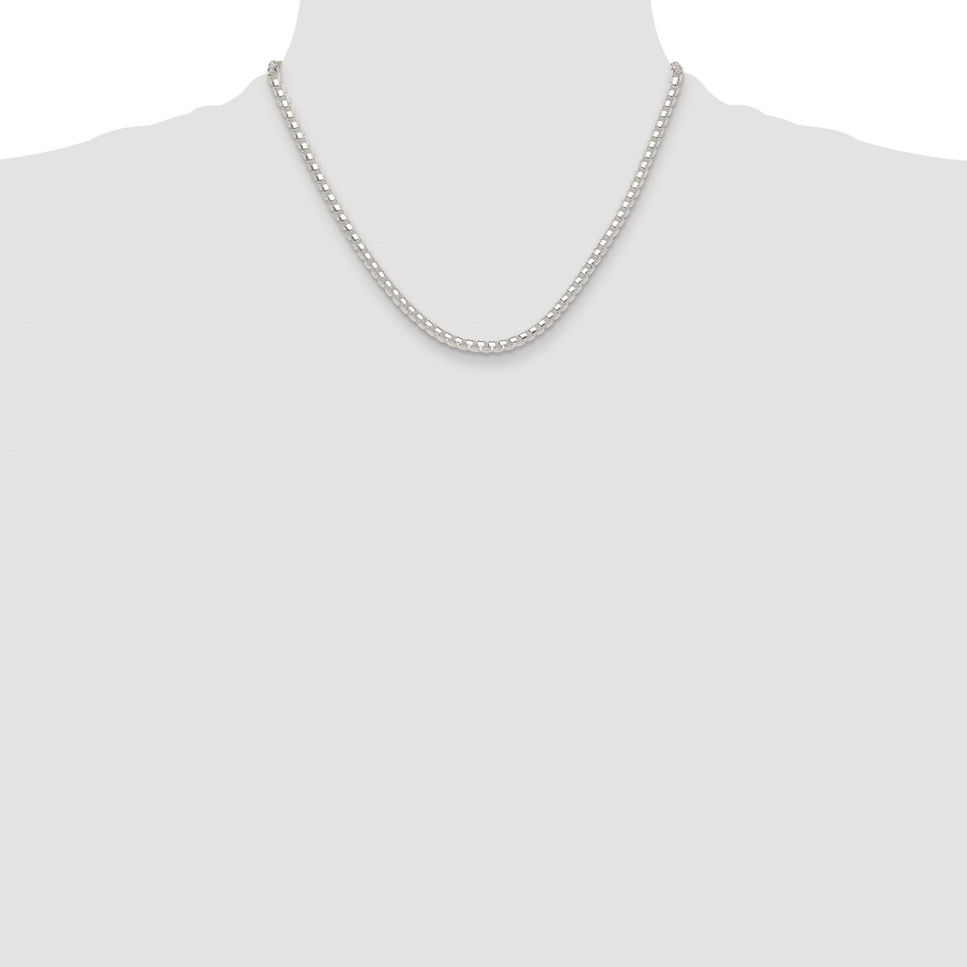 Sterling Silver Rhodium-plated Polished 4mm Round Box Chain