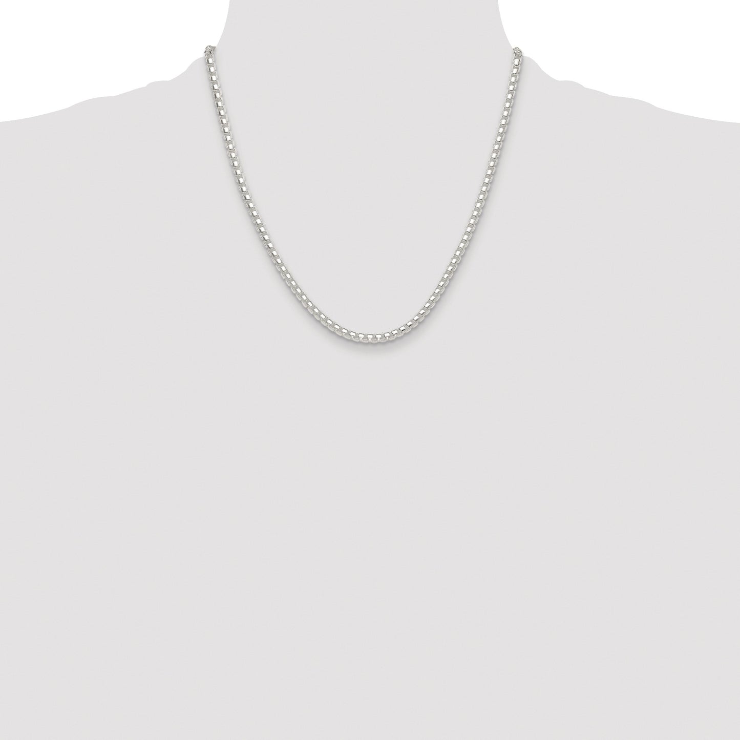 Sterling Silver Rhodium-plated Polished 4mm Round Box Chain