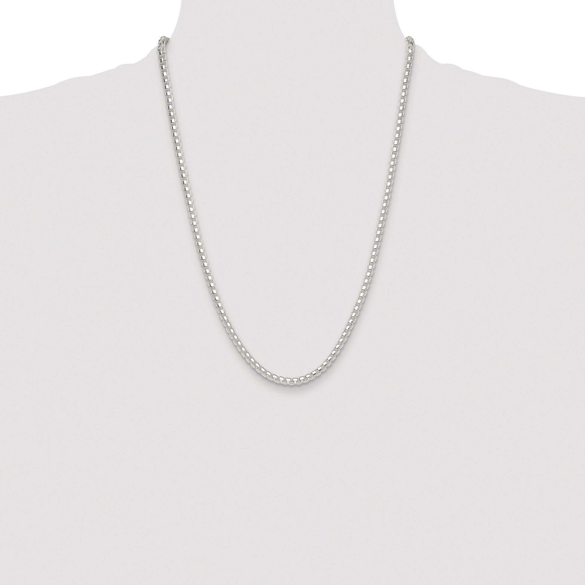 Sterling Silver Rhodium-plated Polished 4mm Round Box Chain