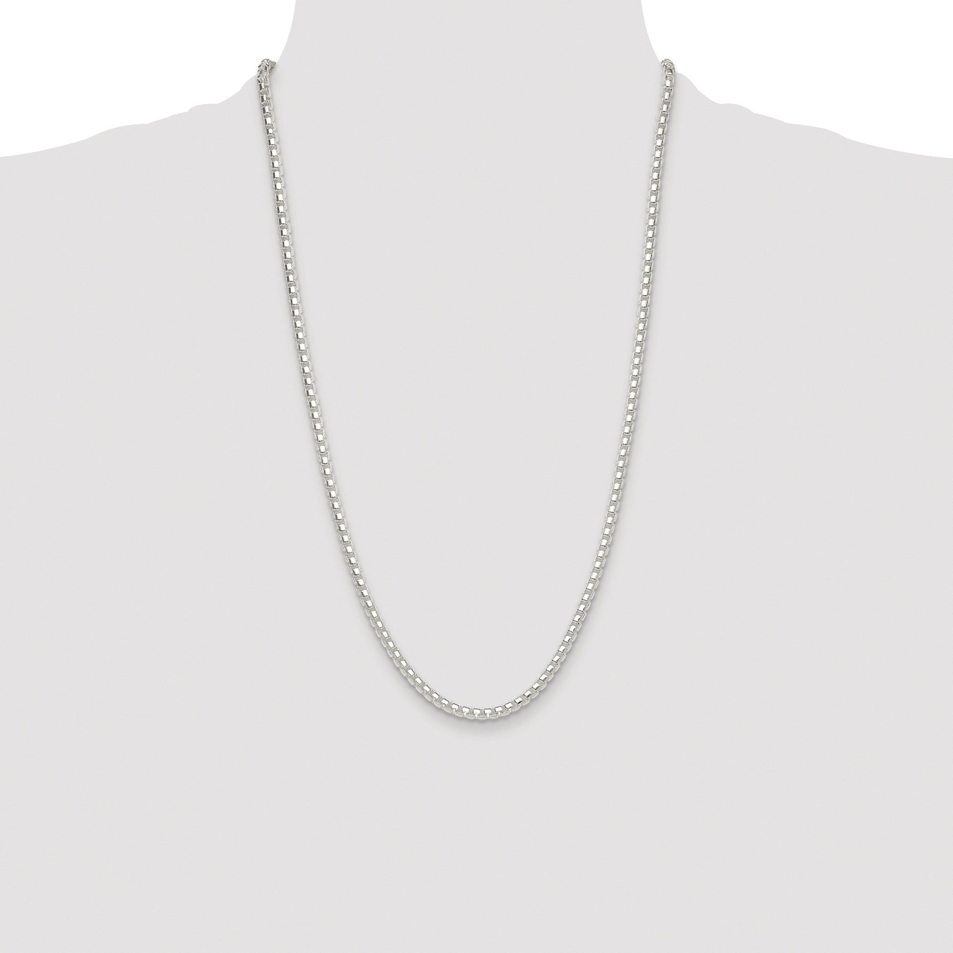 Sterling Silver Rhodium-plated Polished 4mm Round Box Chain
