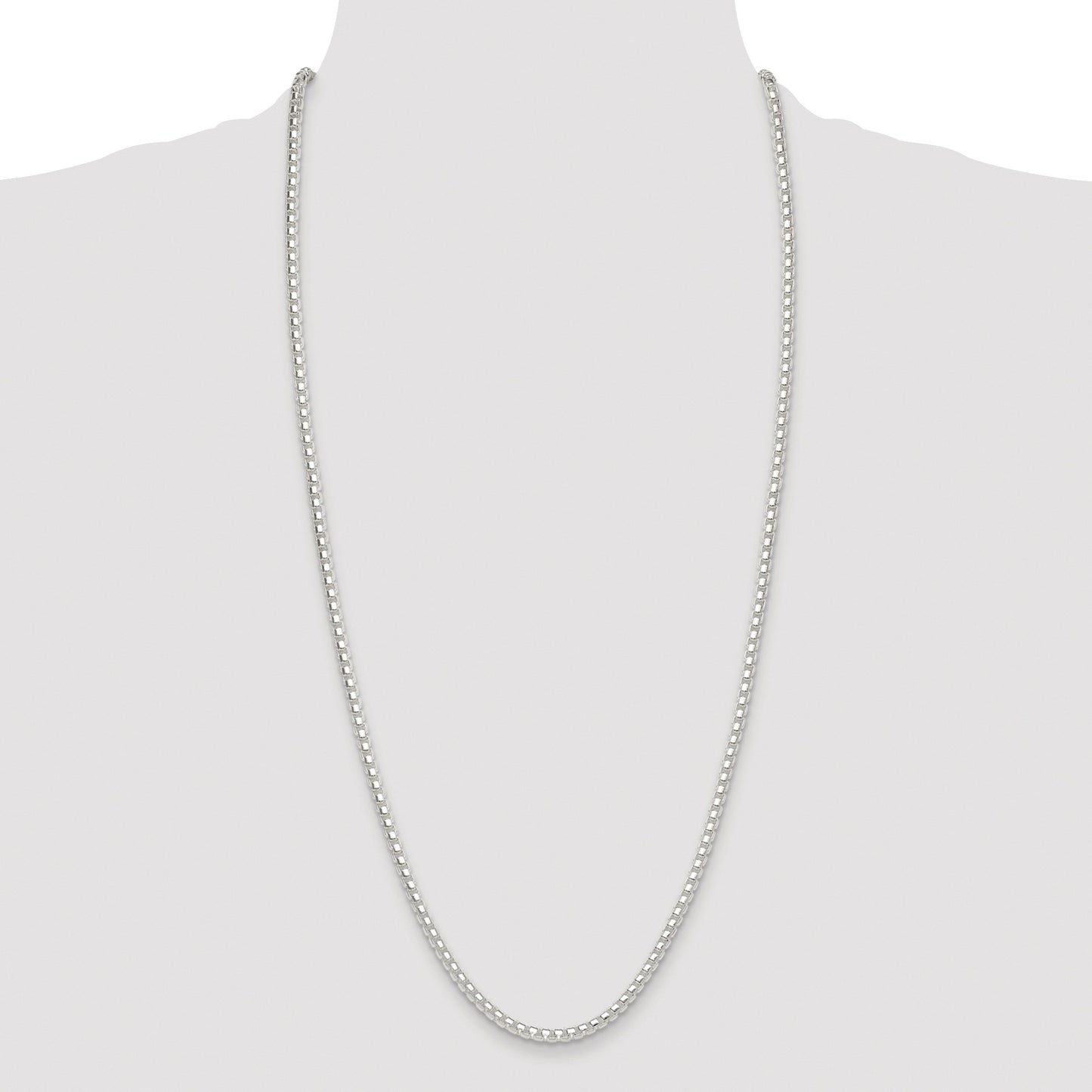 Sterling Silver Rhodium-plated Polished 4mm Round Box Chain