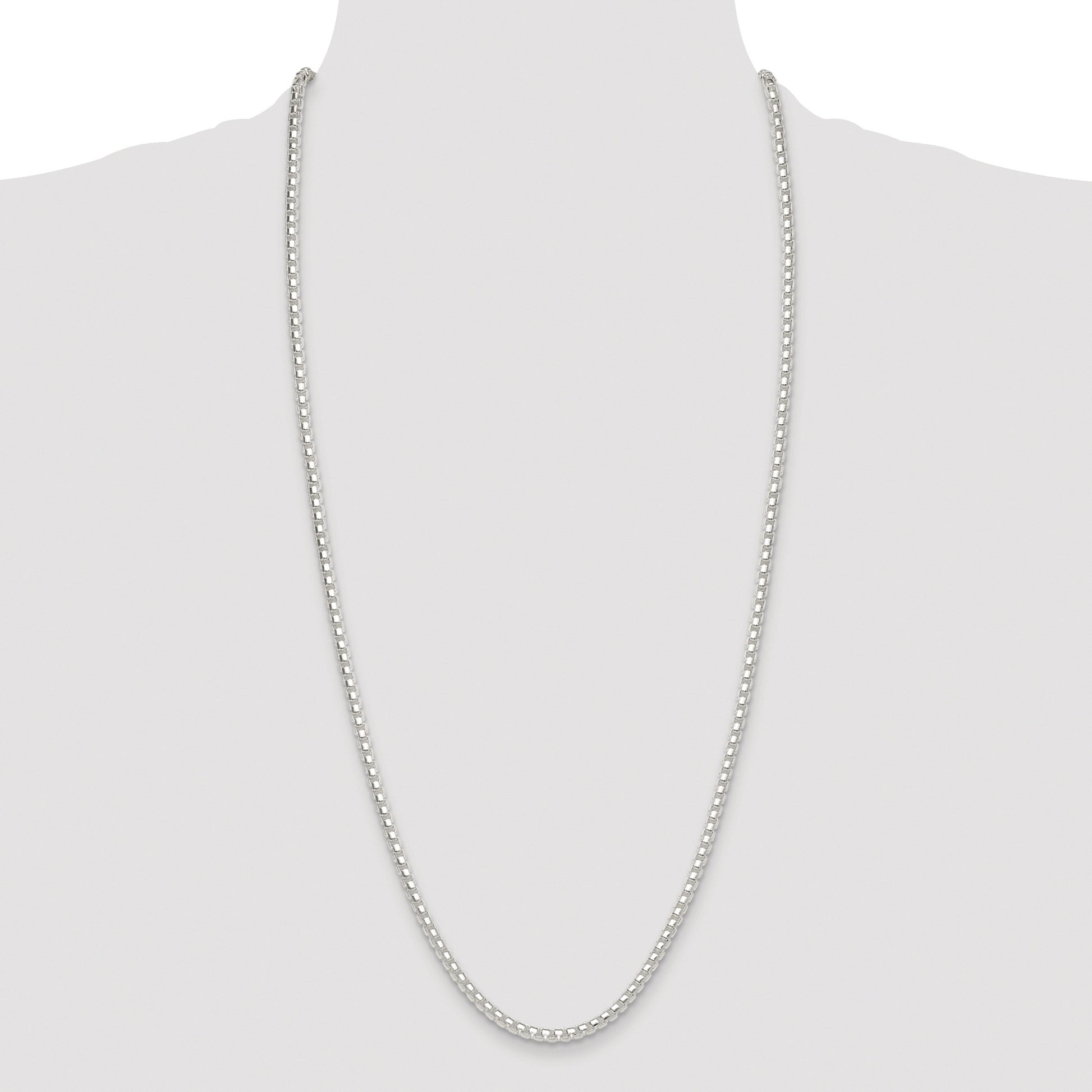 Sterling Silver Rhodium-plated Polished 4mm Round Box Chain
