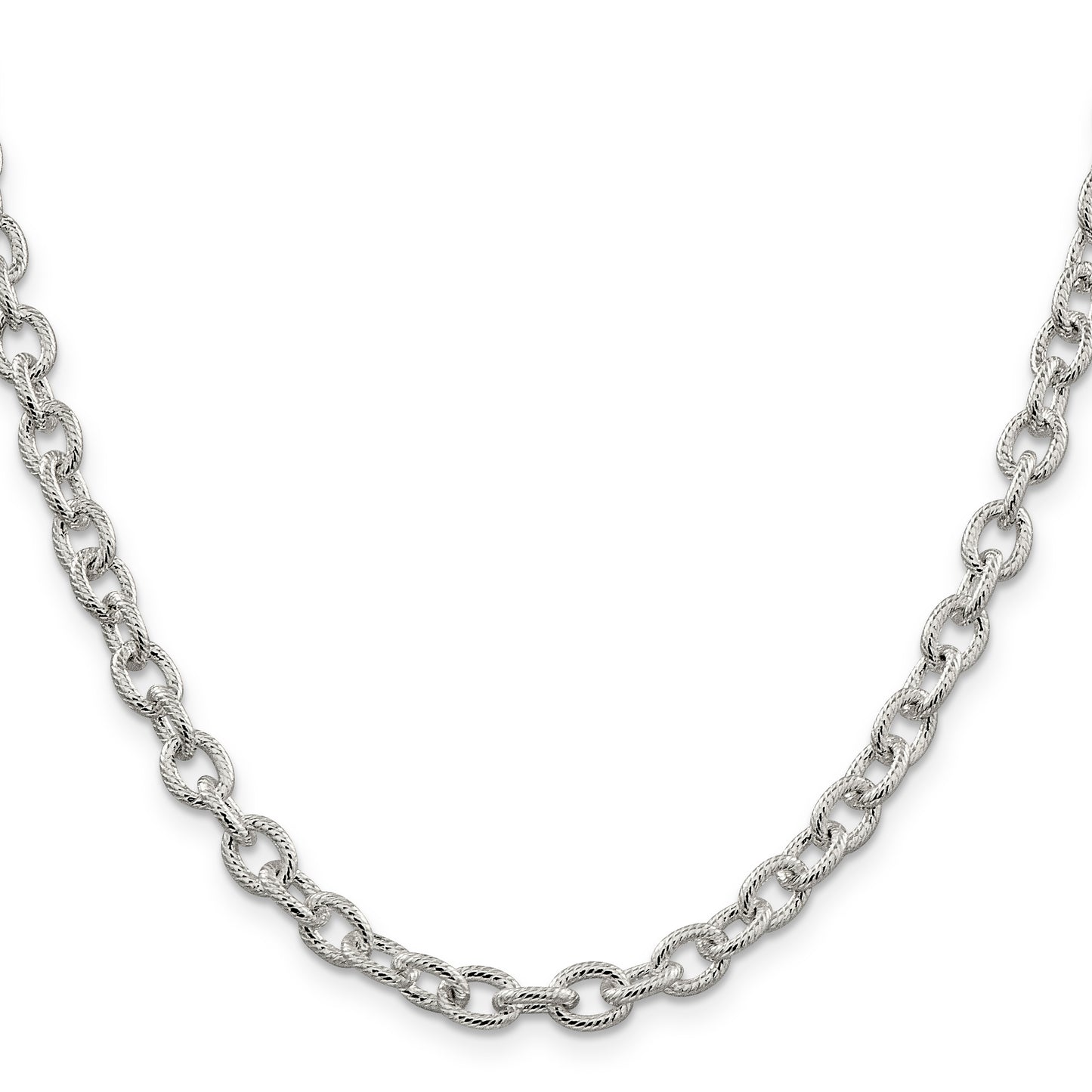 Sterling Silver 6.25mm Fancy Patterned Rolo Chain Necklace
