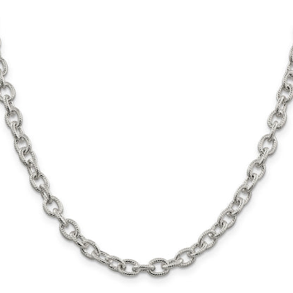 Sterling Silver 6.25mm Fancy Patterned Rolo Chain Necklace