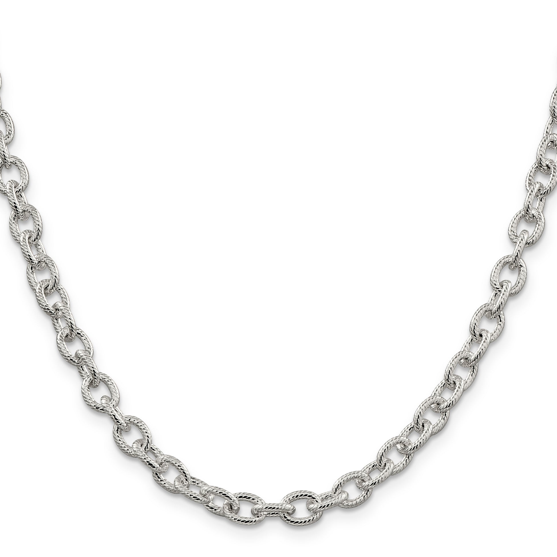 Sterling Silver 6.25mm Fancy Patterned Rolo Chain Necklace