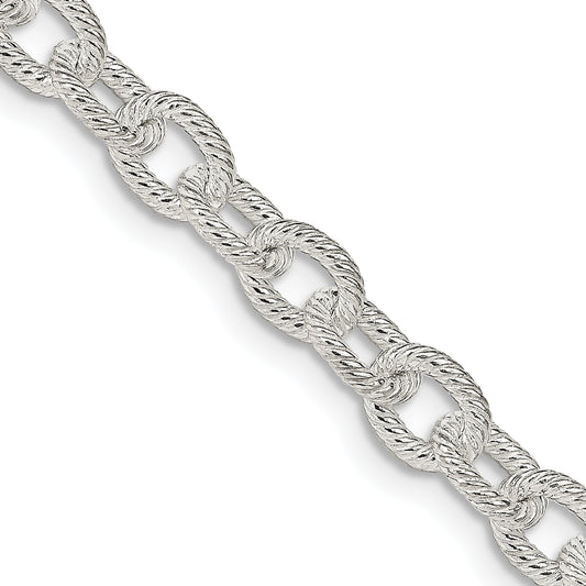 Sterling Silver 6.25mm Fancy Patterned Rolo Chain Necklace