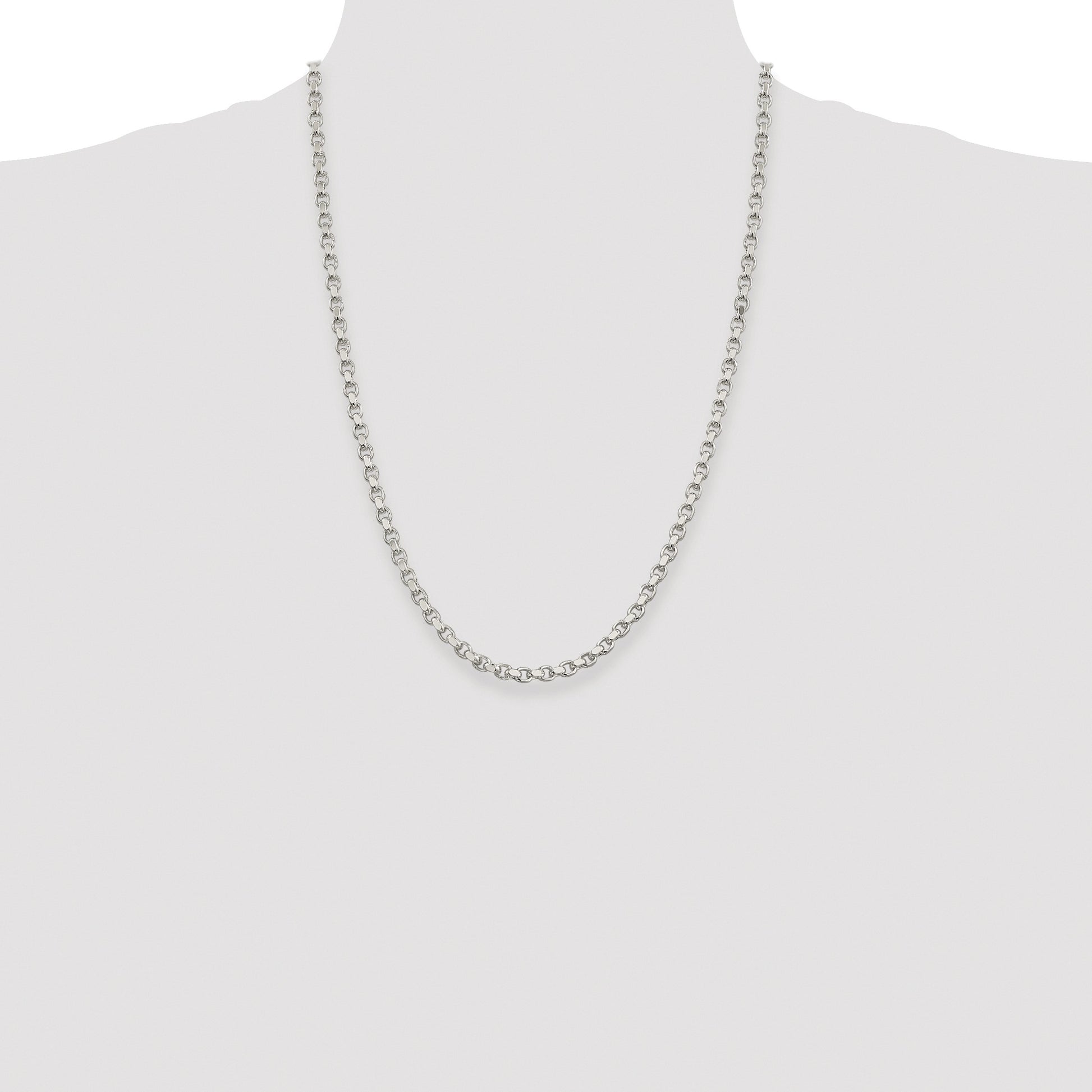 Sterling Silver Rhodium-plated 4mm Diamond-cut Rolo Chain