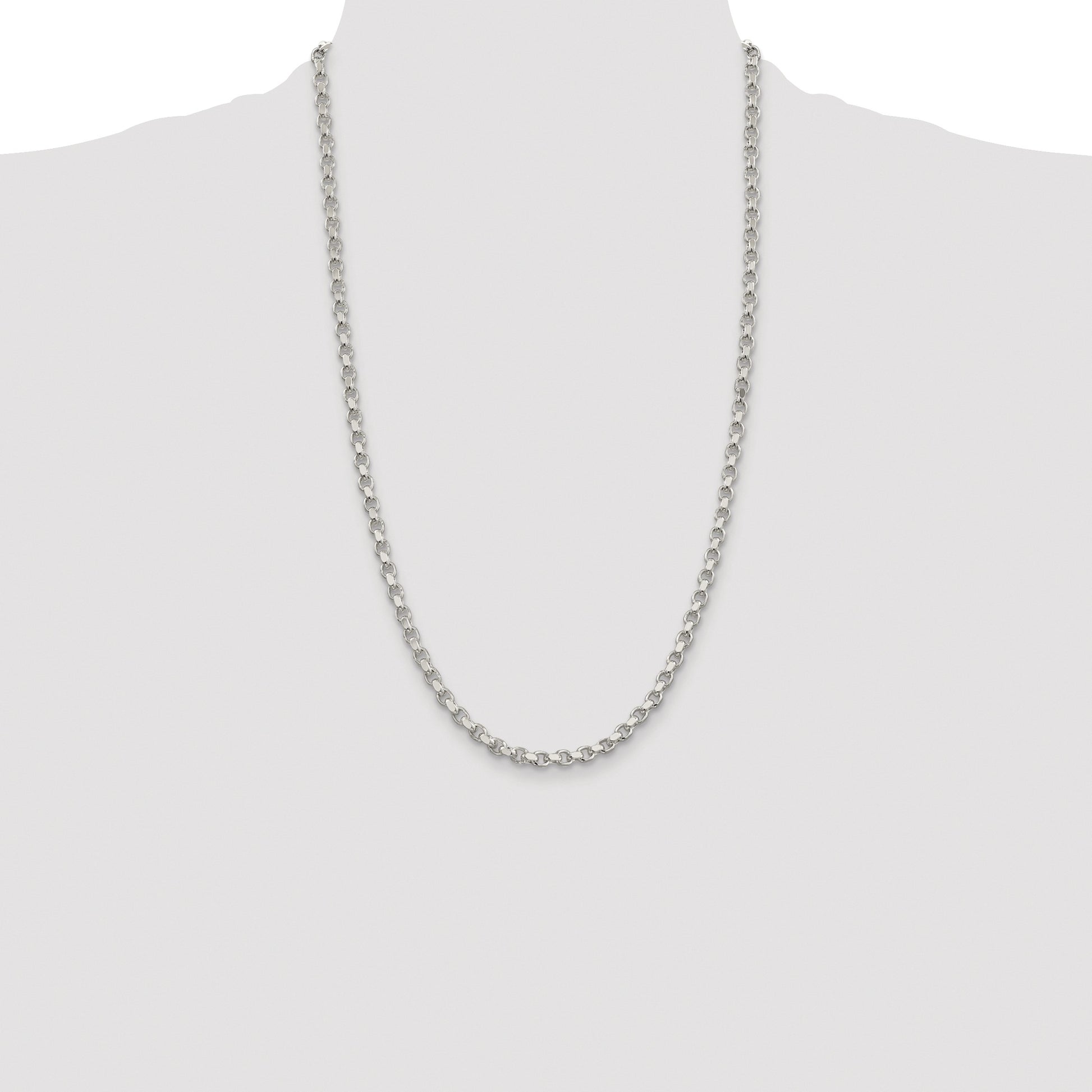 Sterling Silver Rhodium-plated 4mm Diamond-cut Rolo Chain