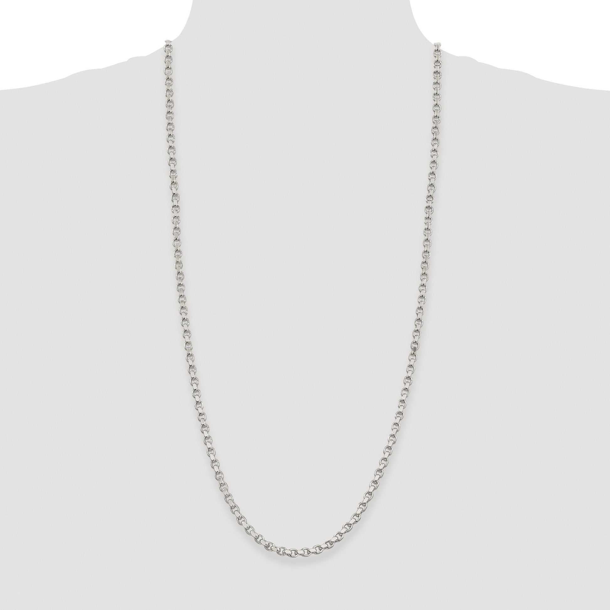 Sterling Silver Rhodium-plated 4mm Diamond-cut Rolo Chain