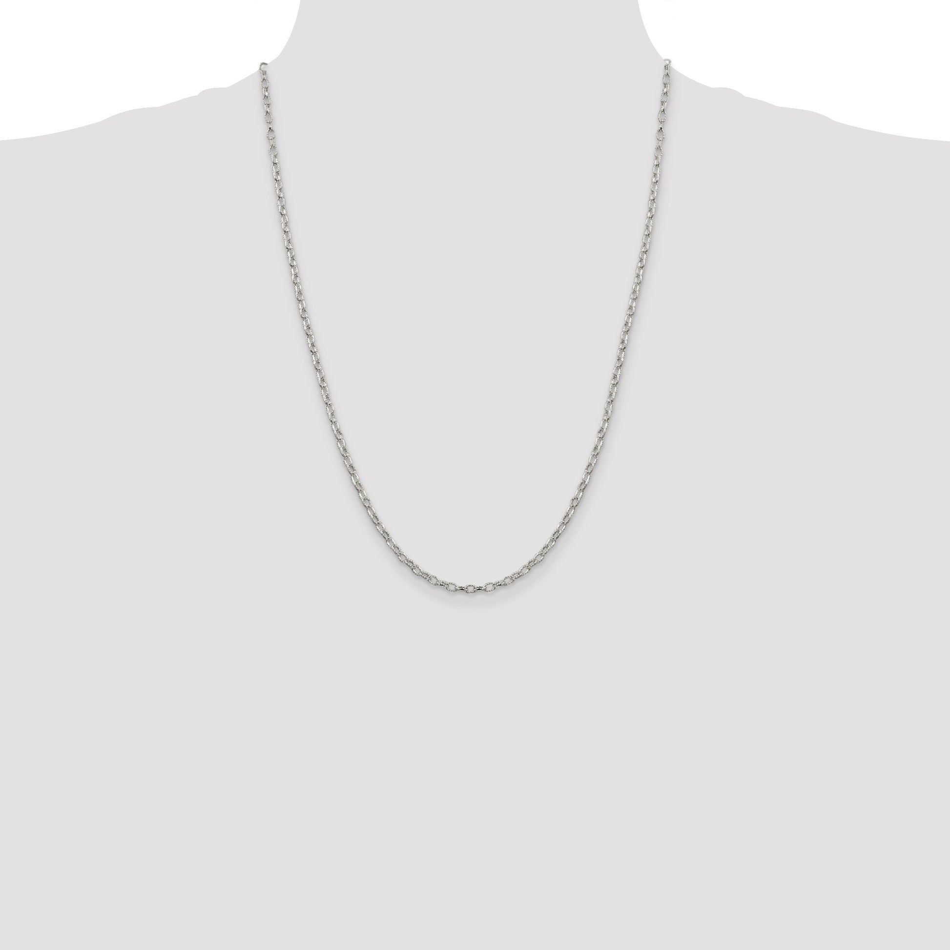 Sterling Silver 3mm Fancy Patterned Rolo Chain