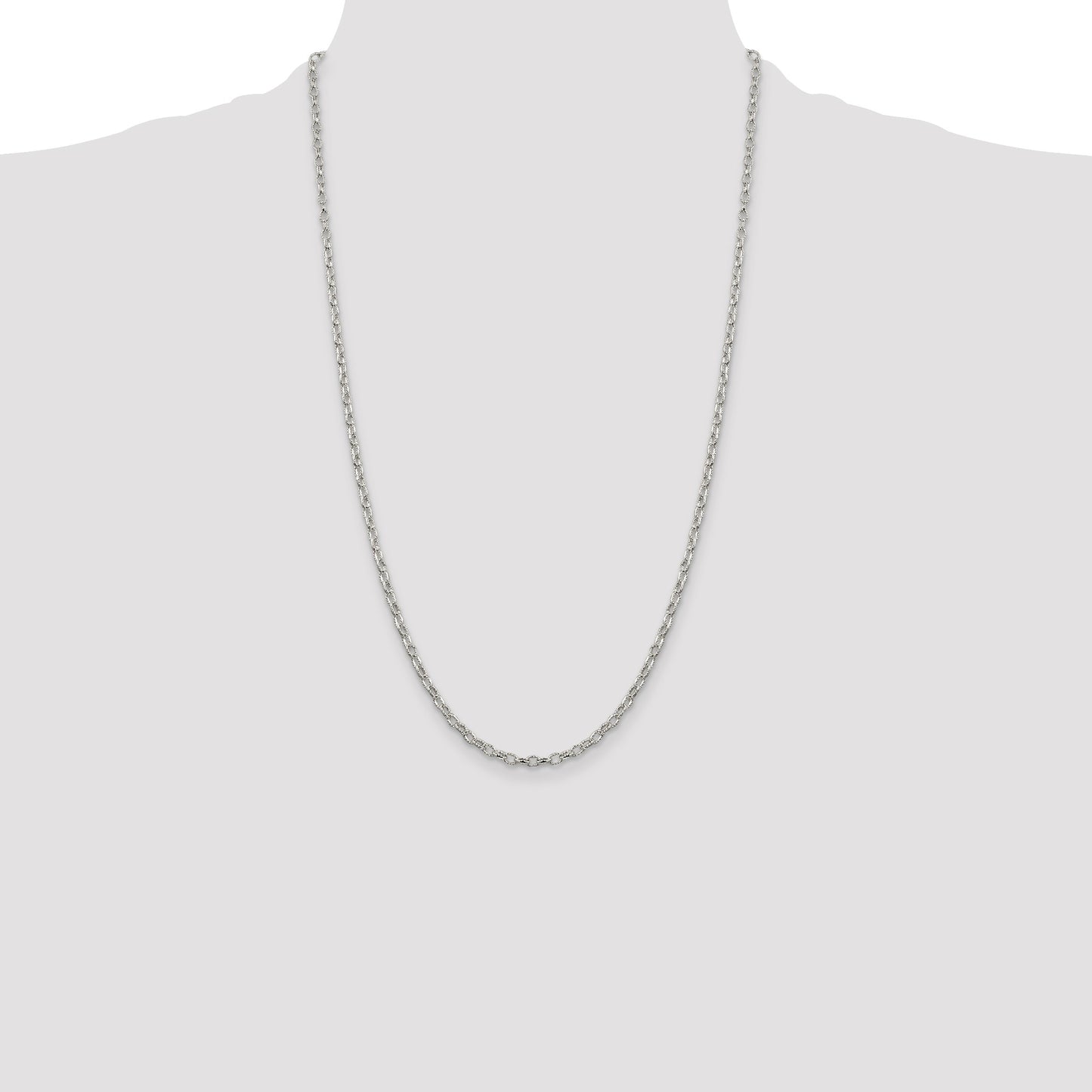 Sterling Silver 3mm Fancy Patterned Rolo Chain