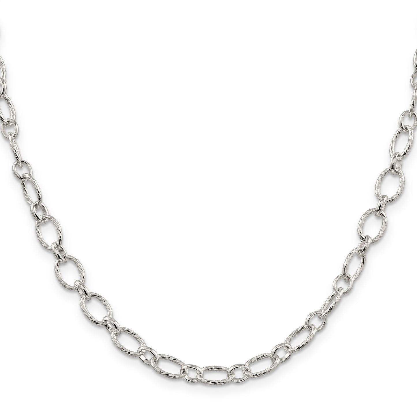 Sterling Silver 6.1mm Fancy Patterned Rolo Chain Necklace