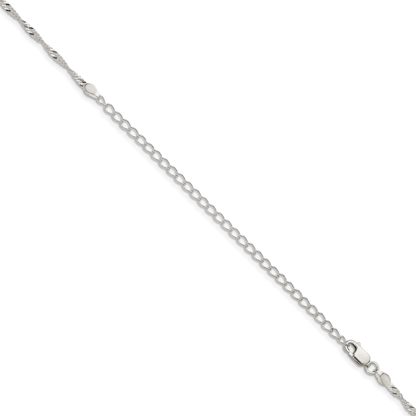 Sterling Silver 2mm Singapore Chain w/4in ext.