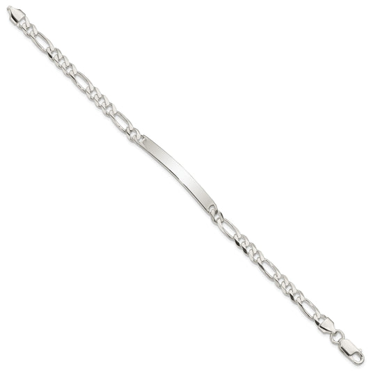 Sterling Silver Figaro Link ID Bracelet
