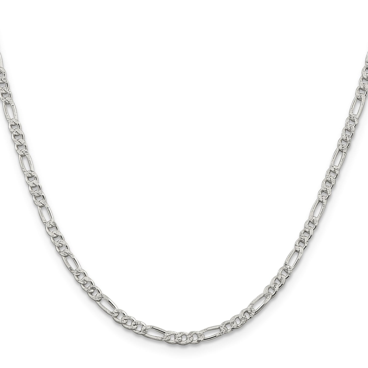 Sterling Silver 3mm Pav� Flat Figaro Chain