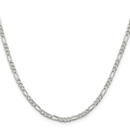 Sterling Silver 3mm Pav� Flat Figaro Chain