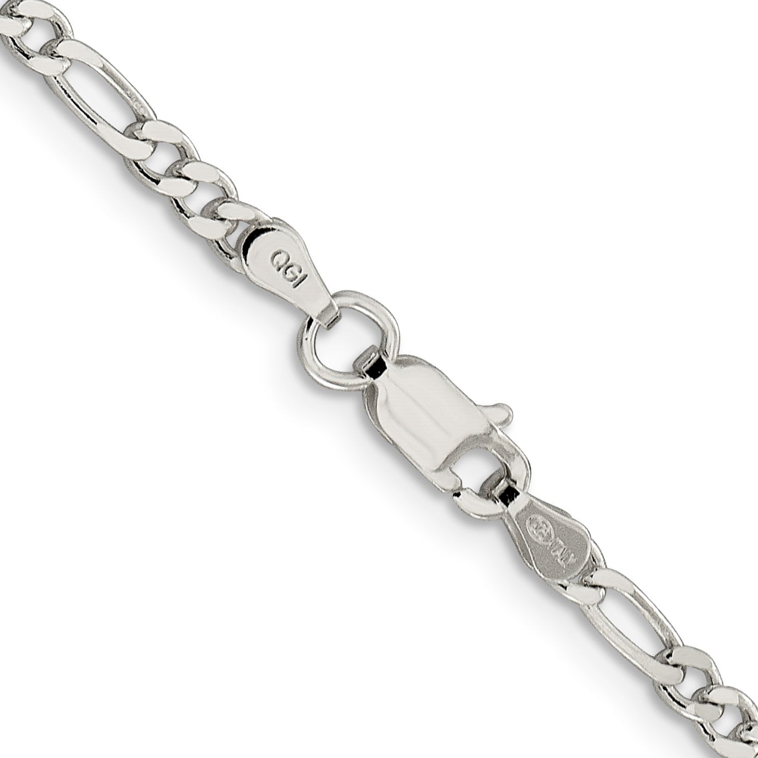 Sterling Silver 3mm Pav� Flat Figaro Chain
