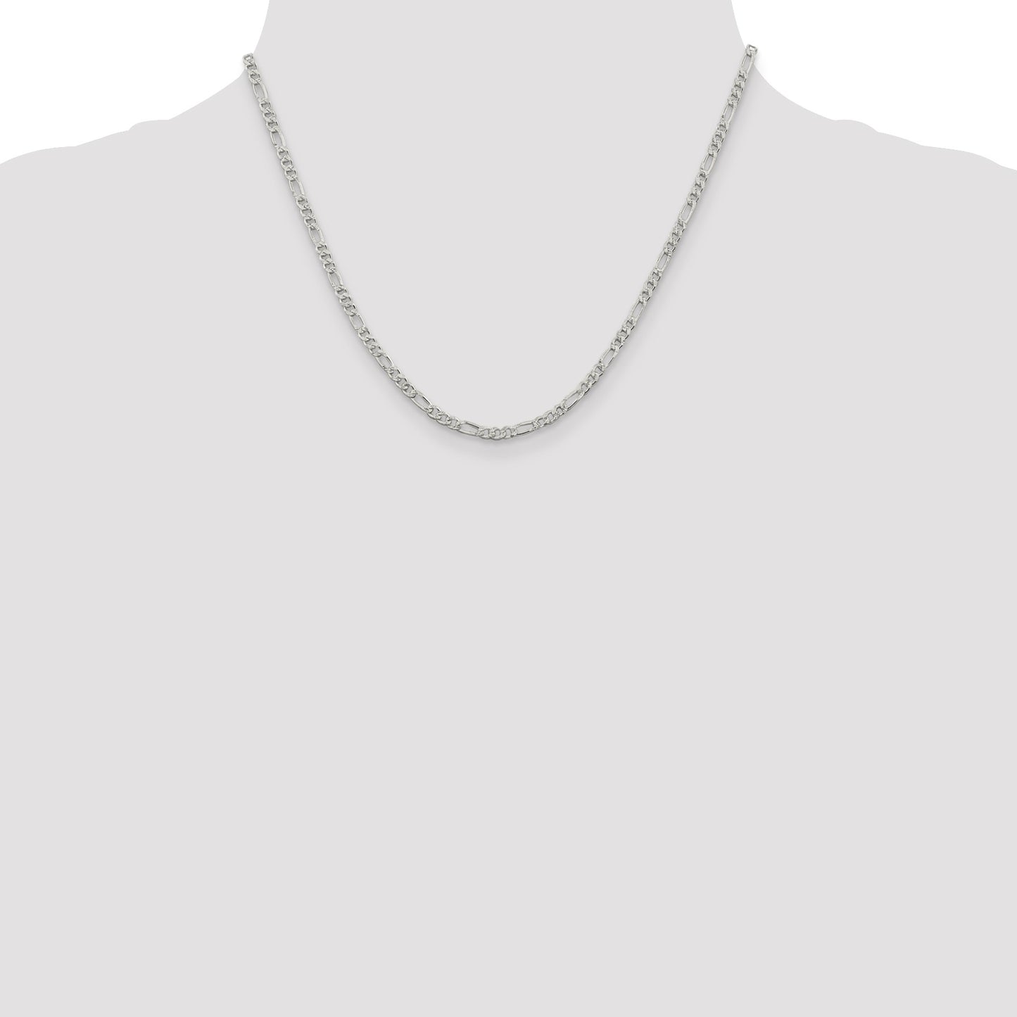 Sterling Silver 3mm Pav� Flat Figaro Chain