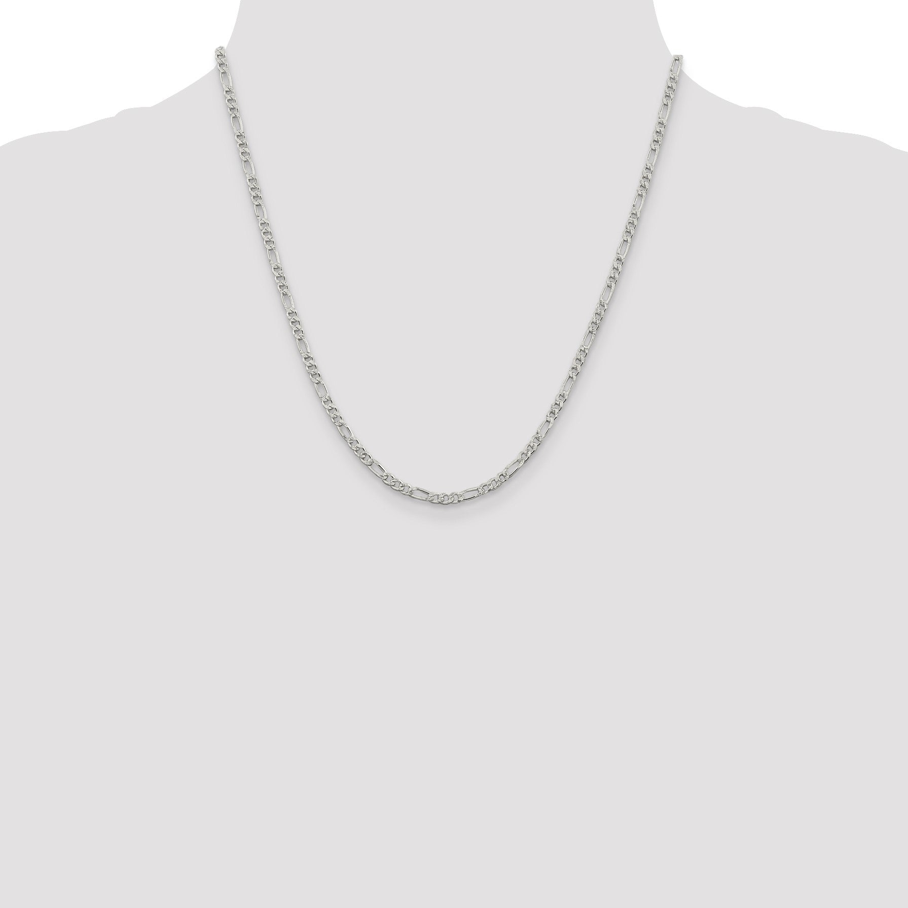 Sterling Silver 3mm Pav� Flat Figaro Chain