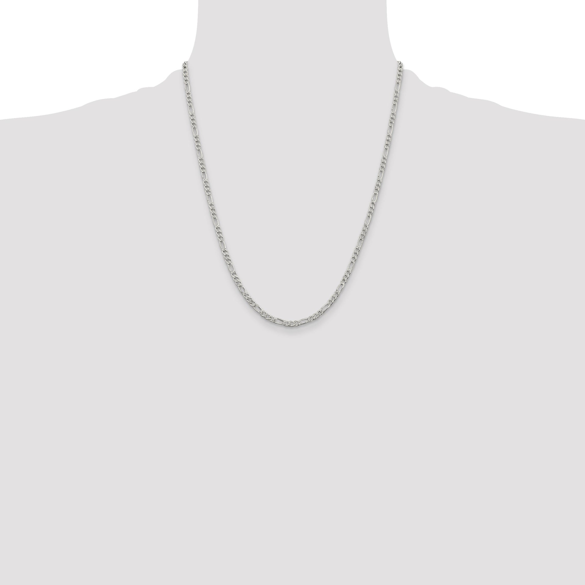 Sterling Silver 3mm Pav� Flat Figaro Chain