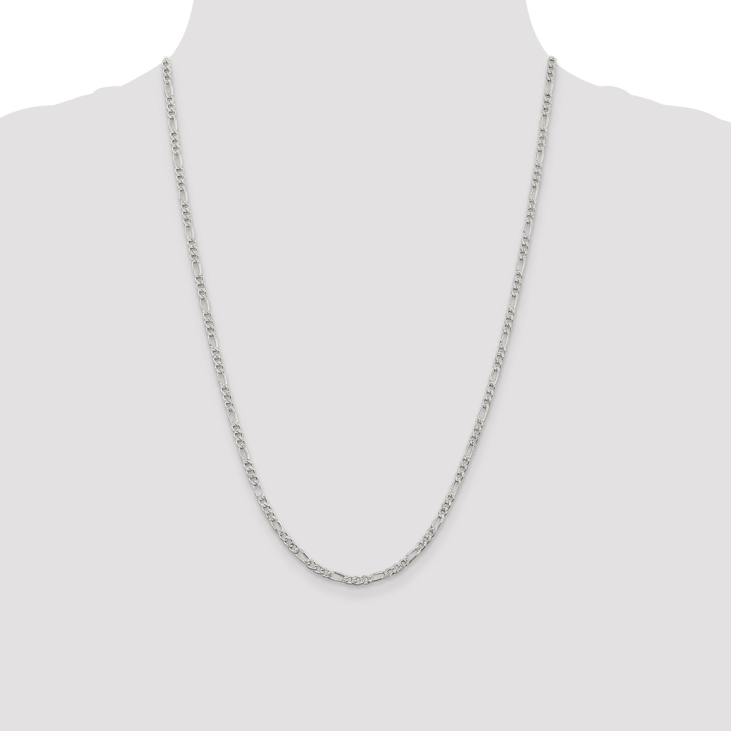 Sterling Silver 3mm Pav� Flat Figaro Chain