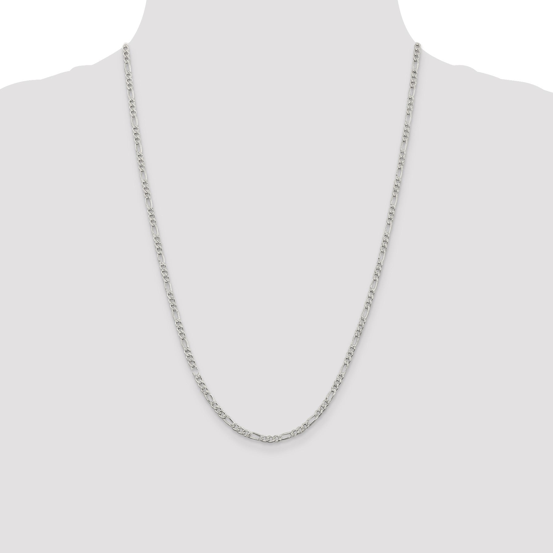 Sterling Silver 3mm Pav� Flat Figaro Chain