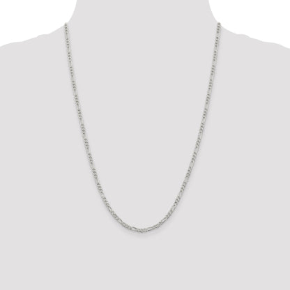 Sterling Silver 3mm Pav� Flat Figaro Chain